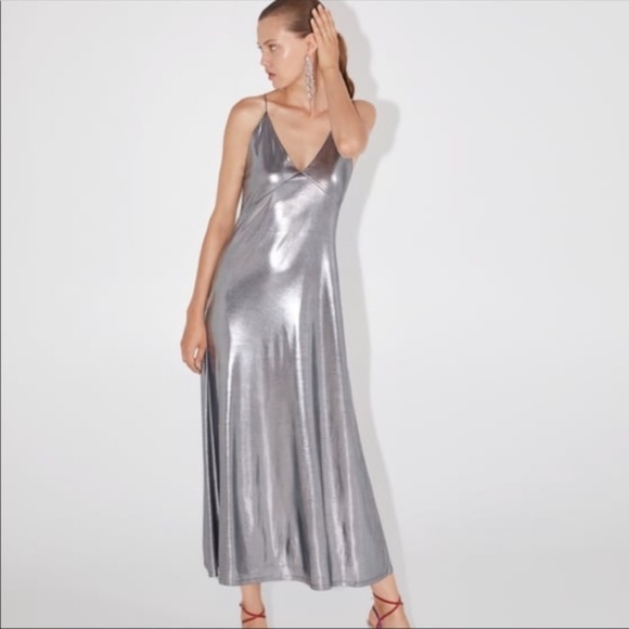 Zara Metallic Slip Spaghetti Straps Dress NWT - Picture 2 of 11